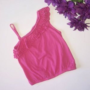 OLD NAVY XSMALL ONE SHOULDER PINK TANK TOP WITH RU